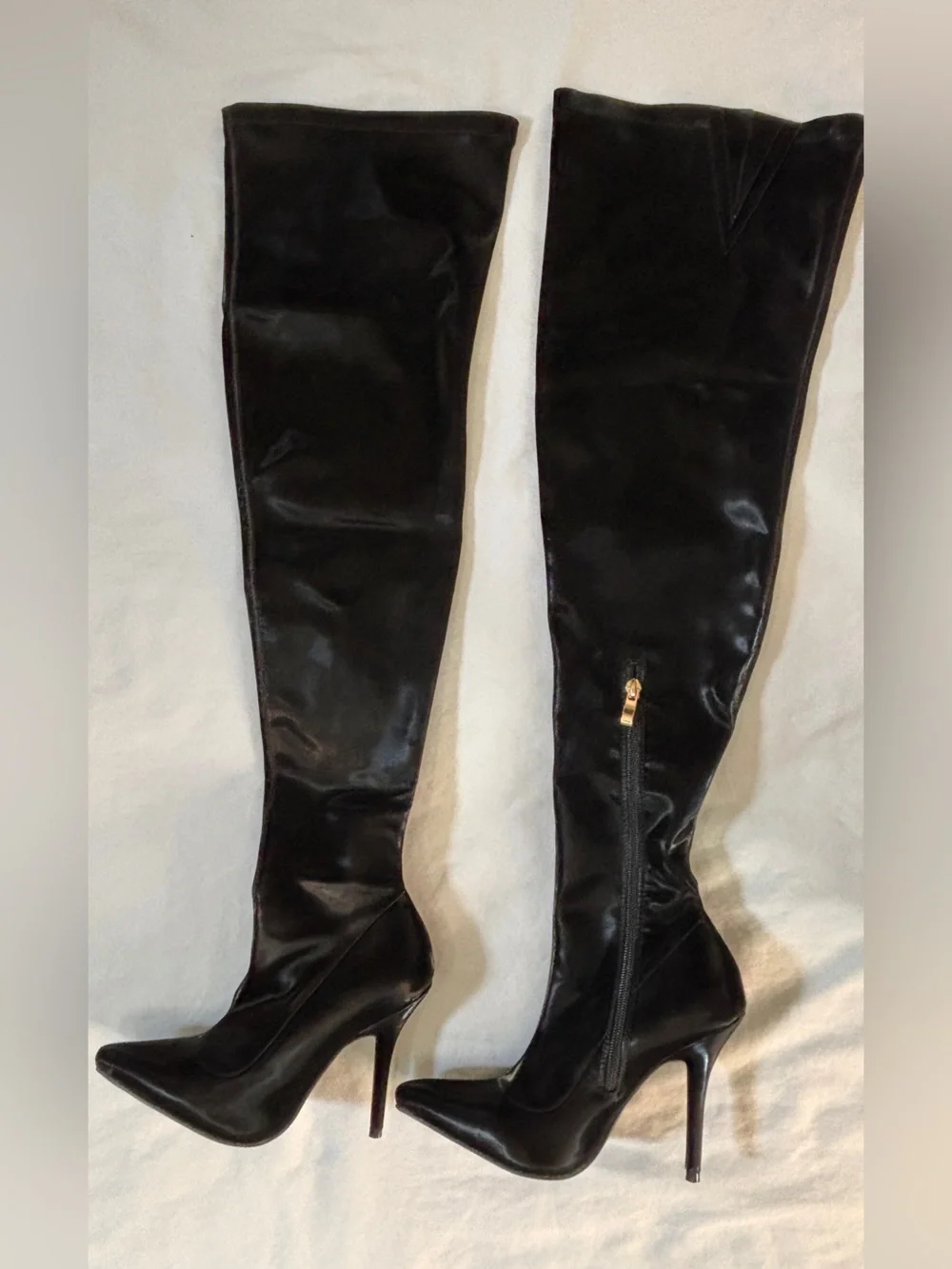 Atana Man Black Over The Knee Boots Womens 6.5 Stiletto Pointed Toe Stretch NWT